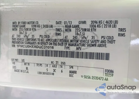 2013 Ford Escape Sel from USA, damaged, VIN 1FMCU0HXXDUC31016